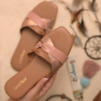 Coral Haze Rose Gold and Nude Colored Multiple Criss Cross Straps Flats