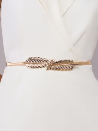 Gold Metallic Leaf Shape Buckle Waist Belt
