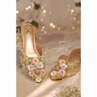 House of Vian Firdaus Gold Embroidered Mule Heels