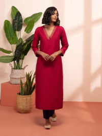 Red Zari Thread Work Straight Kurta