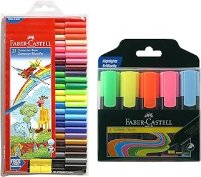 Combo of Faber castell Text Liner Pen + Apsara Matt Magic Extra Dark Pencil + Classmate Gel Pen