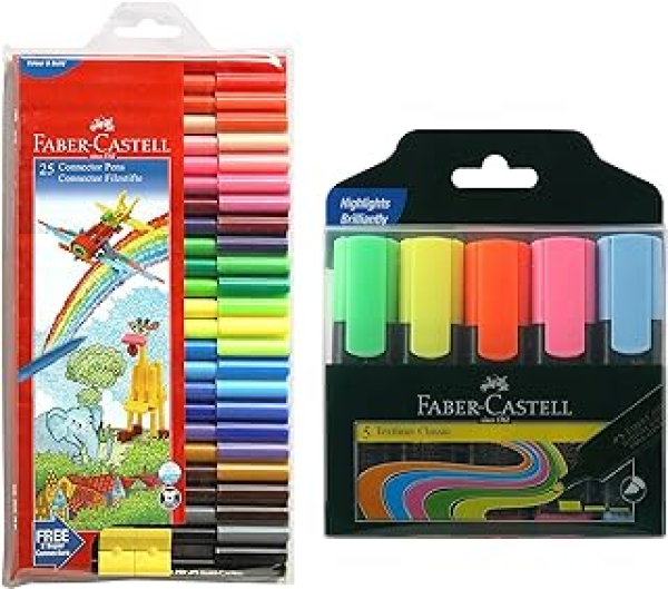 Combo of Faber castell Text Liner Pen + Apsara Matt Magic Extra Dark Pencil + Classmate Gel Pen}