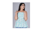 Casual Shoulder Straps Printed Women Light Blue Top